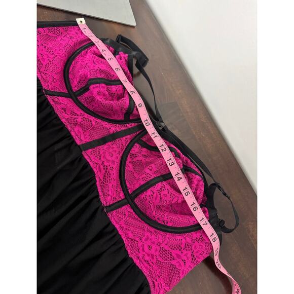 Torrid Womens Fuchsia/Hot Pink Black Strappy Lace with Mesh Babydoll 3X - Picture 8 of 10